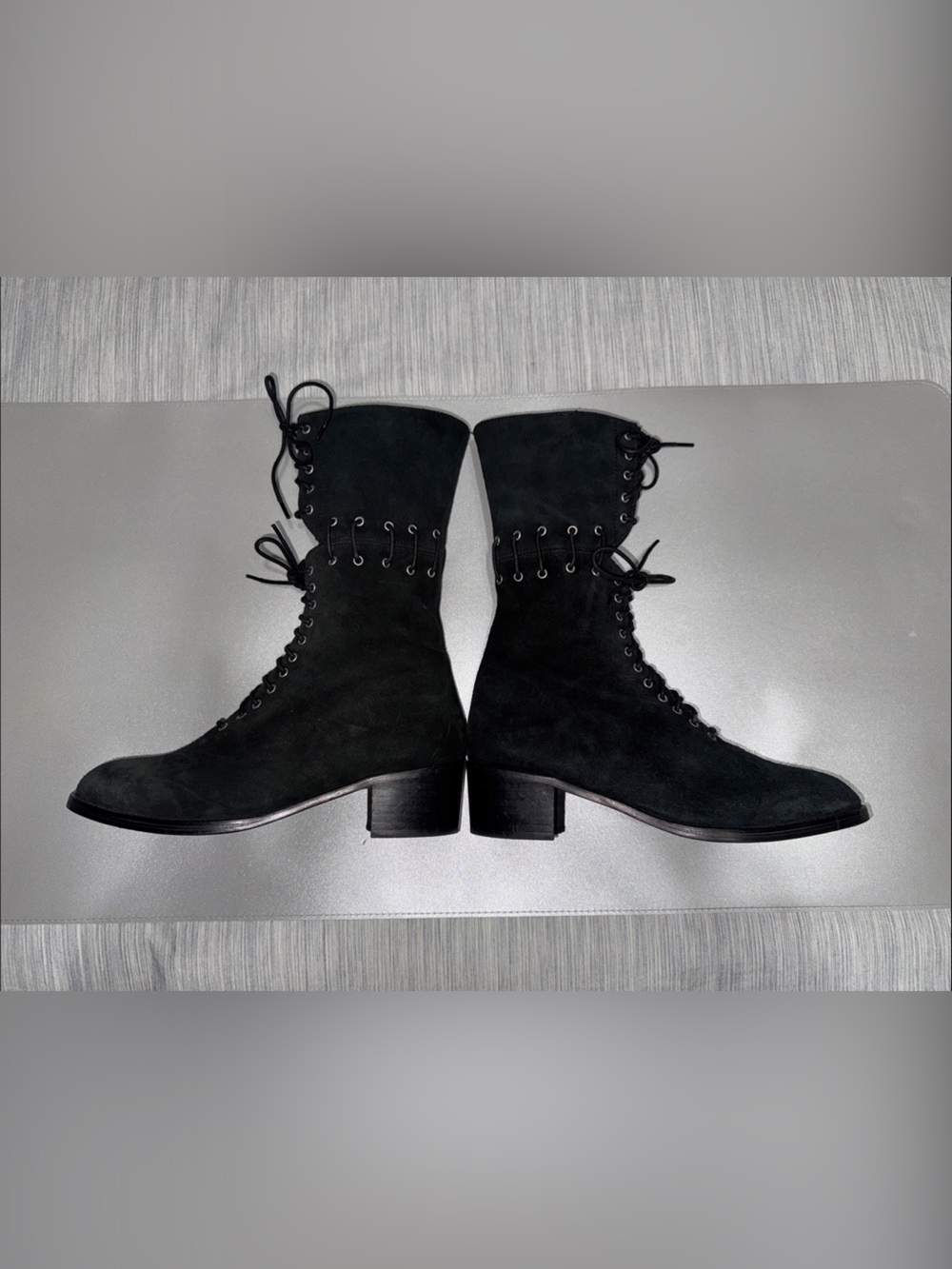 Miista Zelda Black Suede Lace Up Mid Calf Boots Chunky Heel Size EU 39 / US 8.5 - Picture 6 of 12